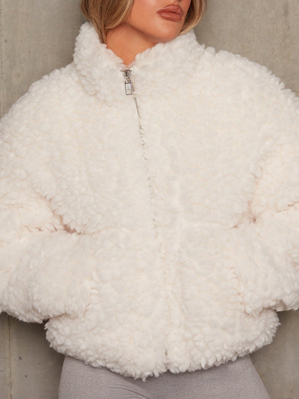 Plush Cardigan Cropped Jacket Sherpa Wool Coat kakaclo