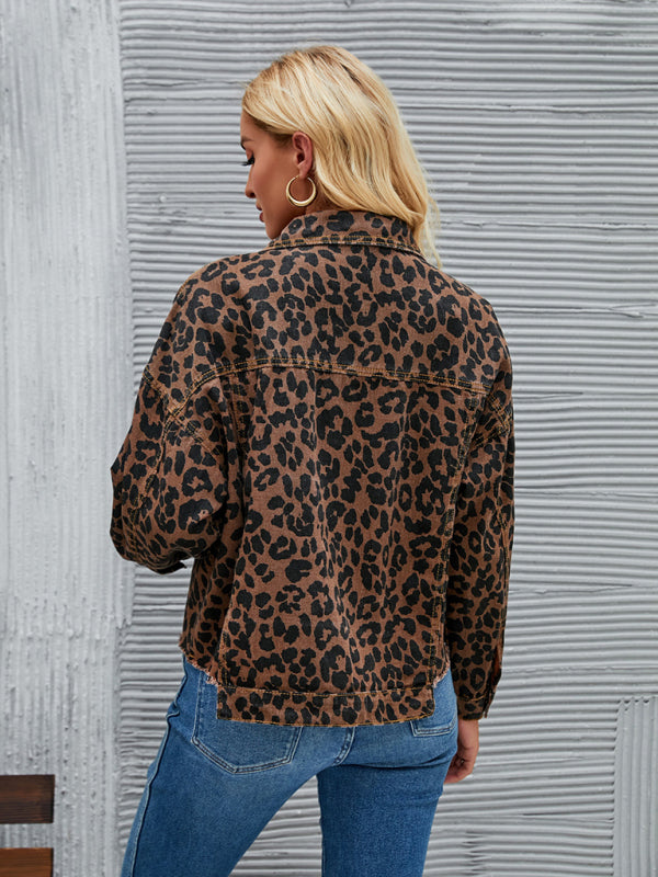 Autumn and Winter Leopard Print Fashion Denim Short Jacket kakaclo