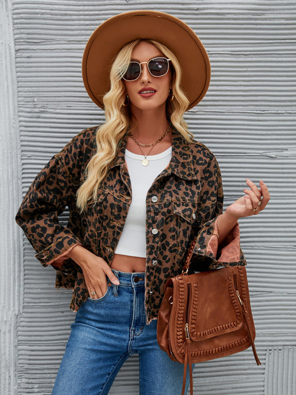 Autumn and Winter Leopard Print Fashion Denim Short Jacket kakaclo