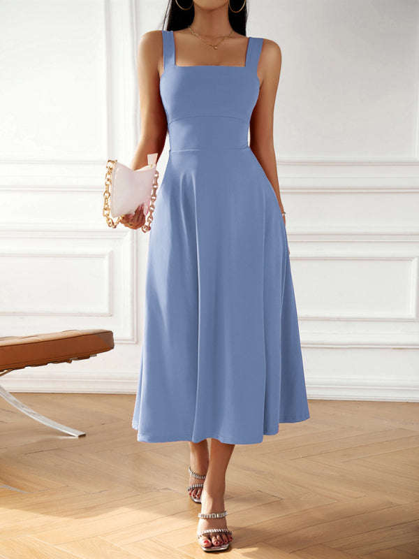 Fashion and elegant solid color spaghetti strap dress kakaclo