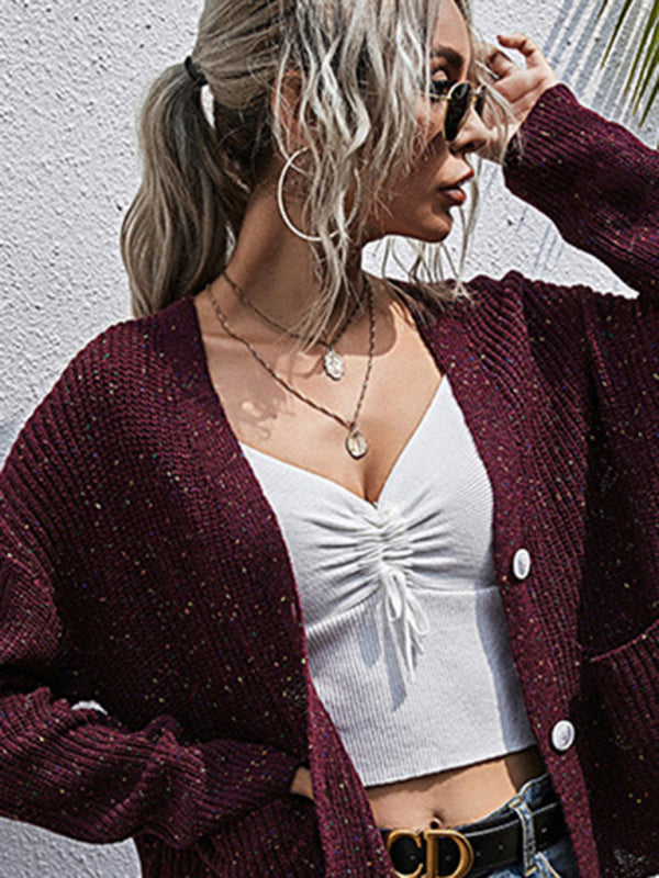 Blue Zone Planet | style lazy style knitted forest style solid color dot long-sleeved sweater jacket BLUE ZONE PLANET