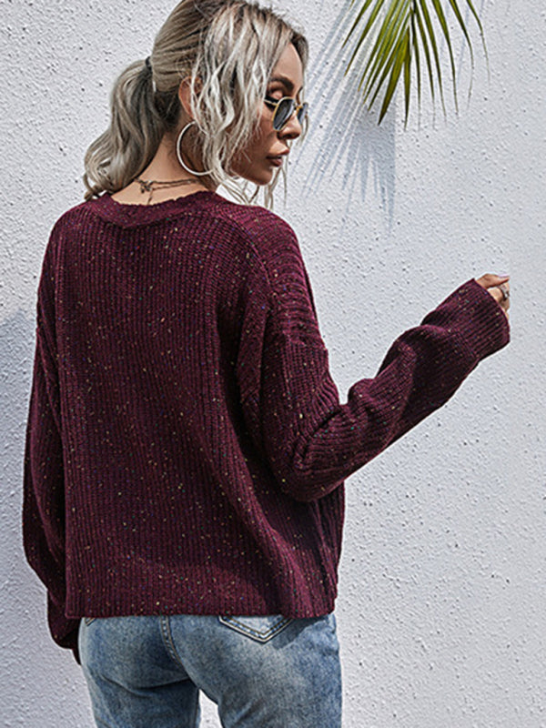Blue Zone Planet | style lazy style knitted forest style solid color dot long-sleeved sweater jacket BLUE ZONE PLANET