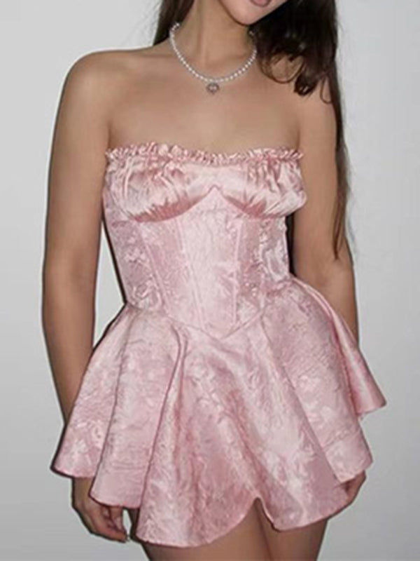 Women's new elegant and sweet short tube top dress (gloves not included) kakaclo