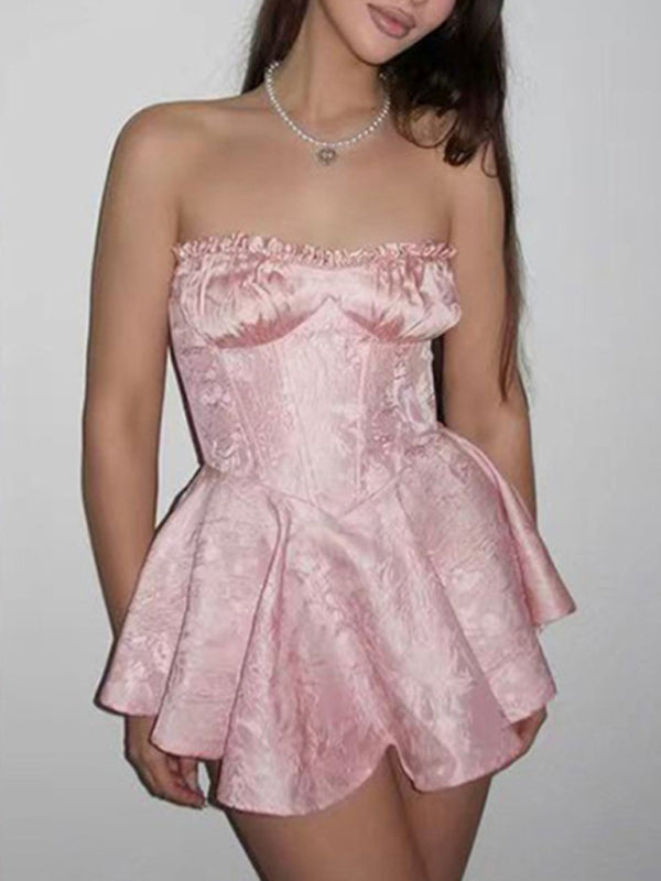 Women's new elegant and sweet short tube top dress (gloves not included) kakaclo