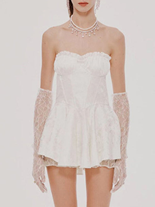 Women's new elegant and sweet short tube top dress (gloves not included) kakaclo
