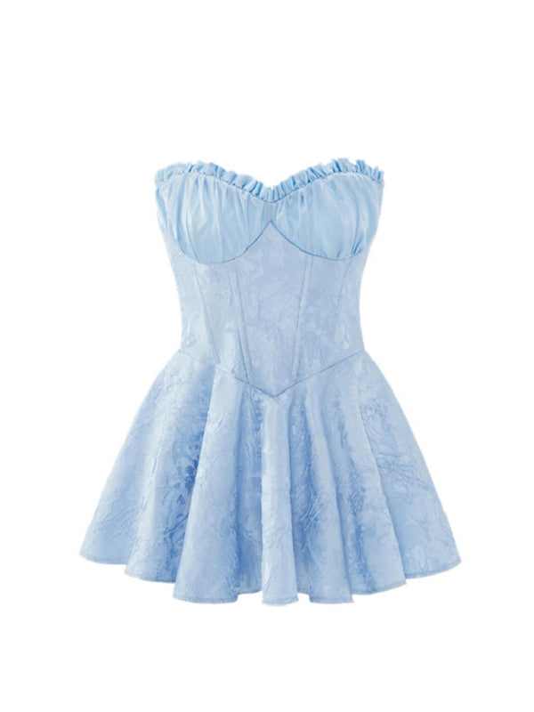 Lace jacquard tight sexy tube top dress high waist slim birthday dress princess dress BLUE ZONE PLANET