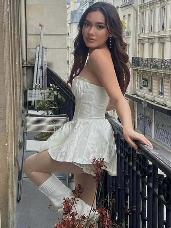 Lace jacquard tight sexy tube top dress high waist slim birthday dress princess dress BLUE ZONE PLANET