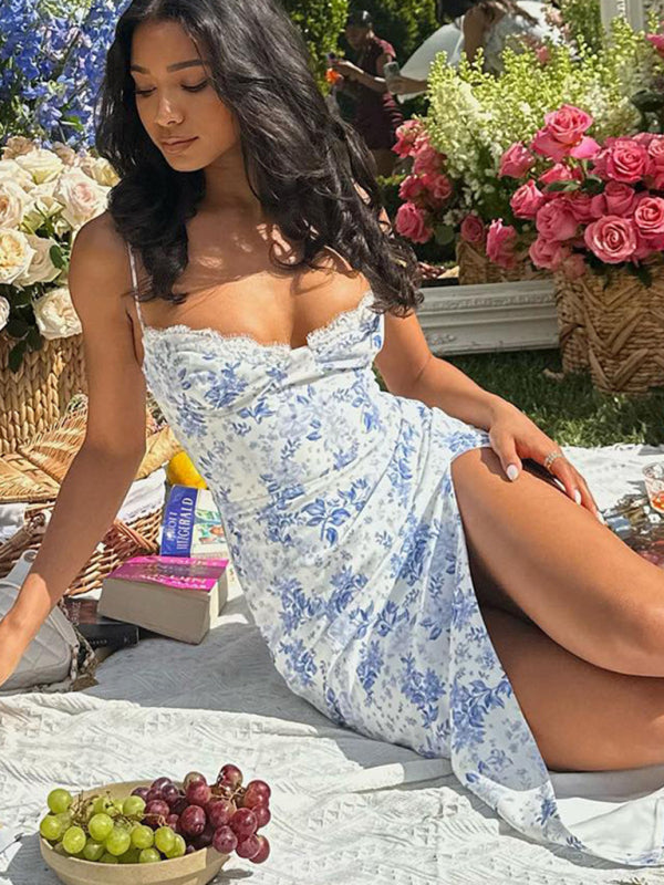 Blue Zone Planet | small floral slit spaghetti strap dress BLUE ZONE PLANET