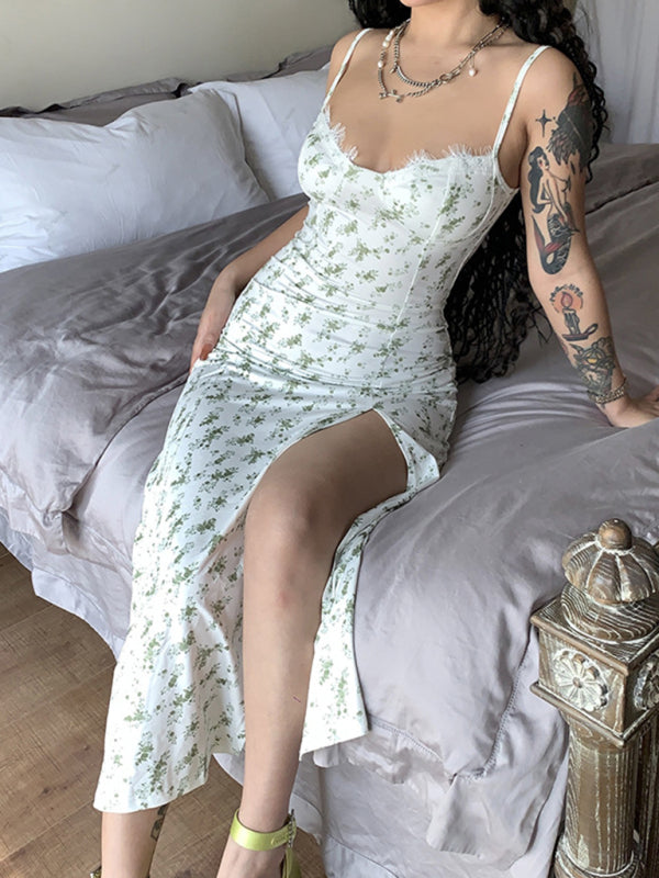 Blue Zone Planet | small floral slit spaghetti strap dress BLUE ZONE PLANET