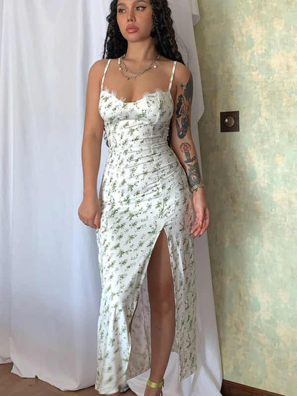 Blue Zone Planet | small floral slit spaghetti strap dress BLUE ZONE PLANET