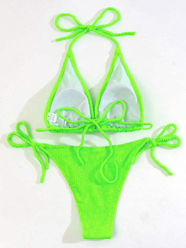 Blue Zone Planet | Solid color split strap sexy three-point bikini swimsuit BLUE ZONE PLANET