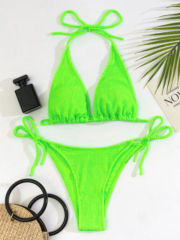 Blue Zone Planet | Solid color split strap sexy three-point bikini swimsuit BLUE ZONE PLANET