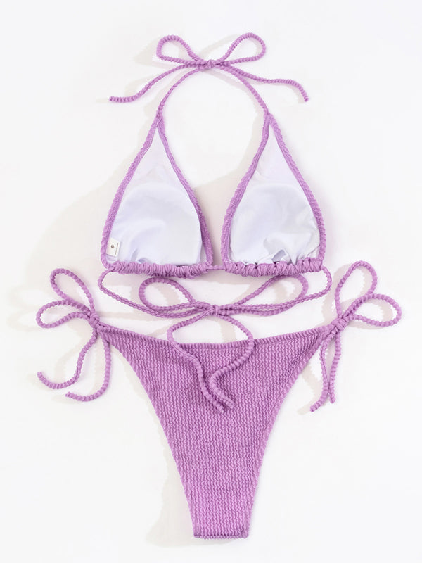Blue Zone Planet | Solid color split strap sexy three-point bikini swimsuit BLUE ZONE PLANET