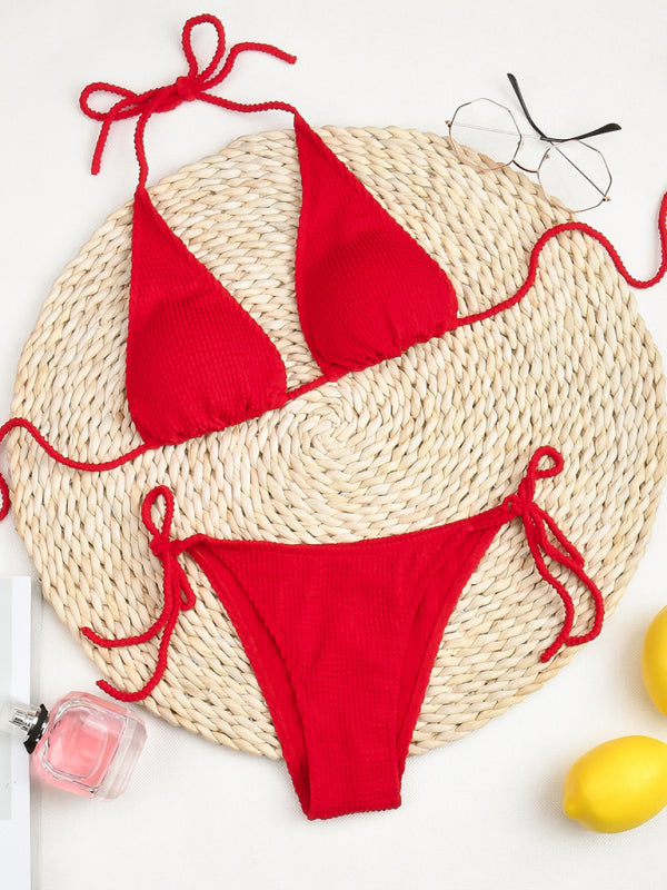 Blue Zone Planet | Solid color split strap sexy three-point bikini swimsuit BLUE ZONE PLANET