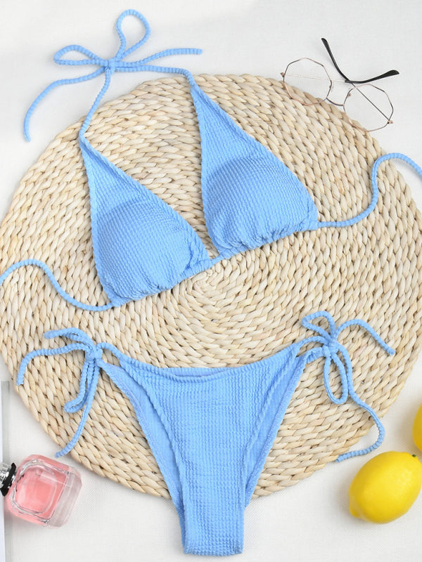 Blue Zone Planet | Solid color split strap sexy three-point bikini swimsuit BLUE ZONE PLANET