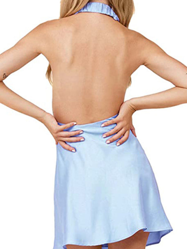 Blue Zone Planet | Mia's Crossover Backless Halter Neck Mini Dress BLUE ZONE PLANET