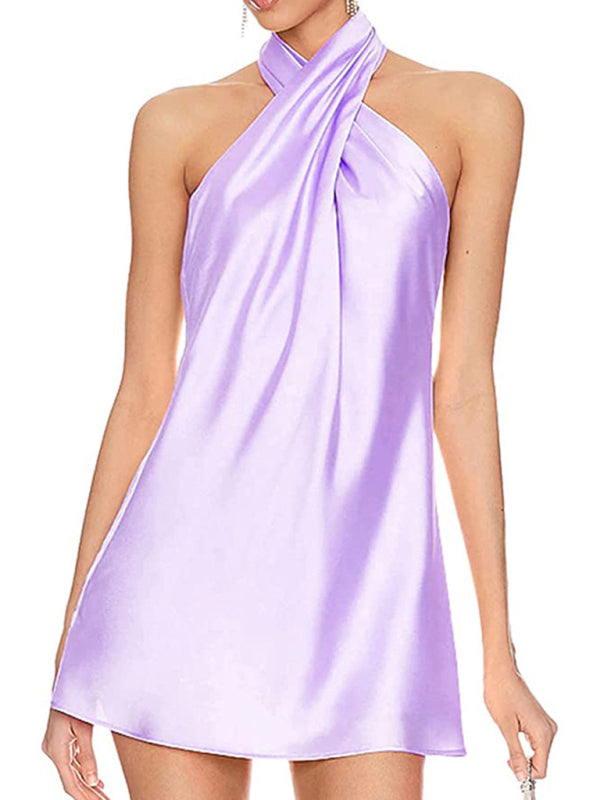 Blue Zone Planet | Mia's Crossover Backless Halter Neck Mini Dress BLUE ZONE PLANET