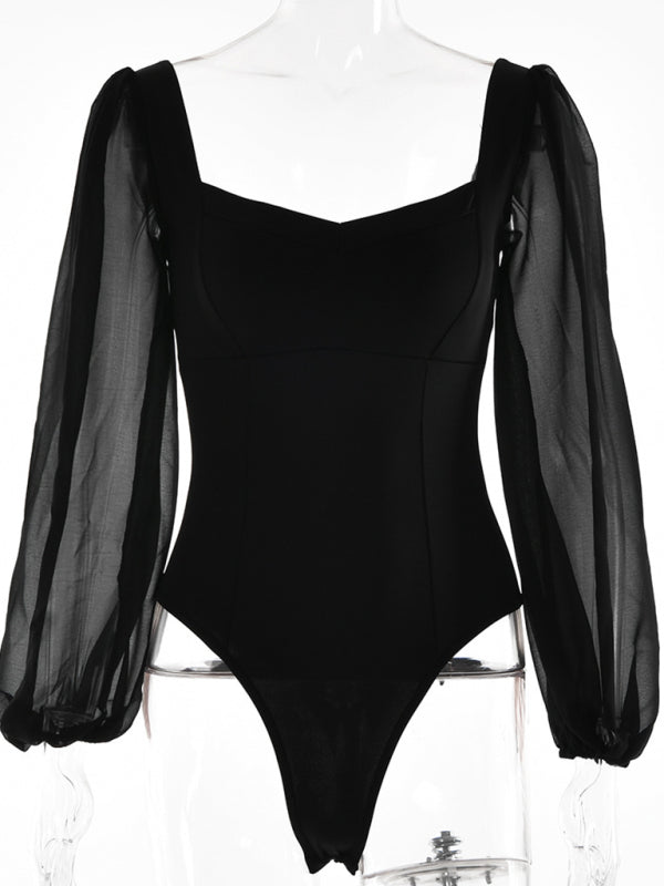 Square neck backless long sleeve bodysuit BLUE ZONE PLANET