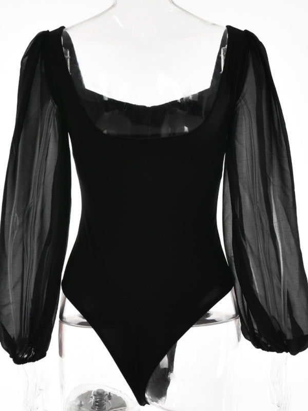 Square neck backless long sleeve bodysuit BLUE ZONE PLANET