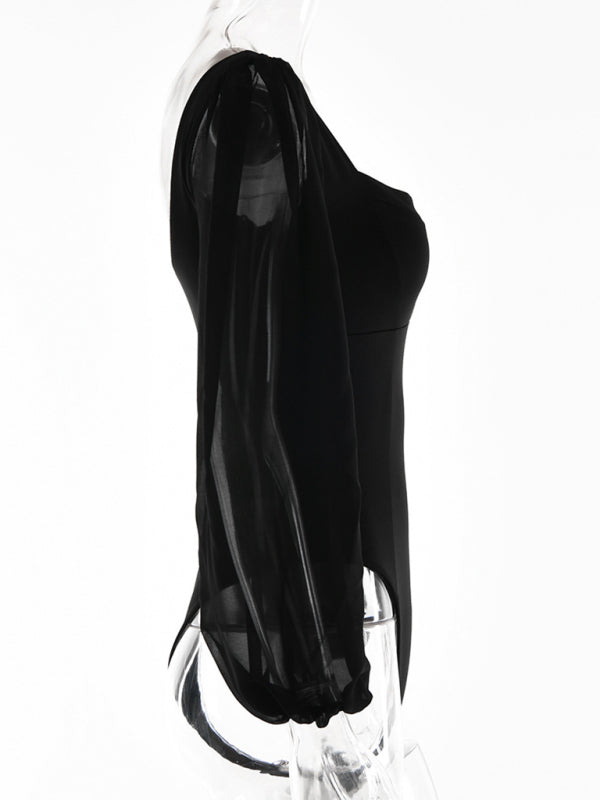 Square neck backless long sleeve bodysuit BLUE ZONE PLANET