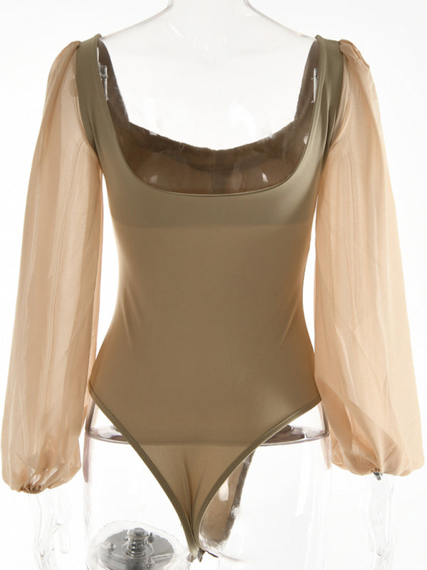 Square neck backless long sleeve bodysuit BLUE ZONE PLANET
