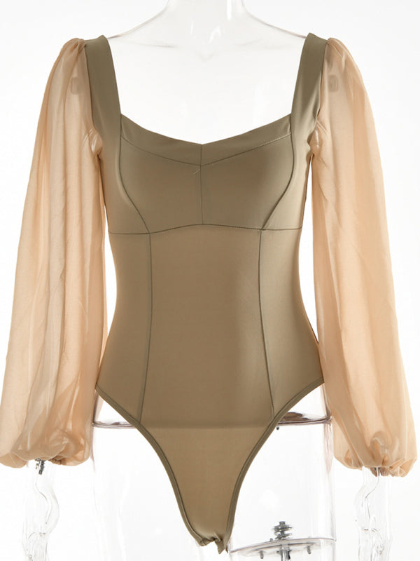 Square neck backless long sleeve bodysuit BLUE ZONE PLANET