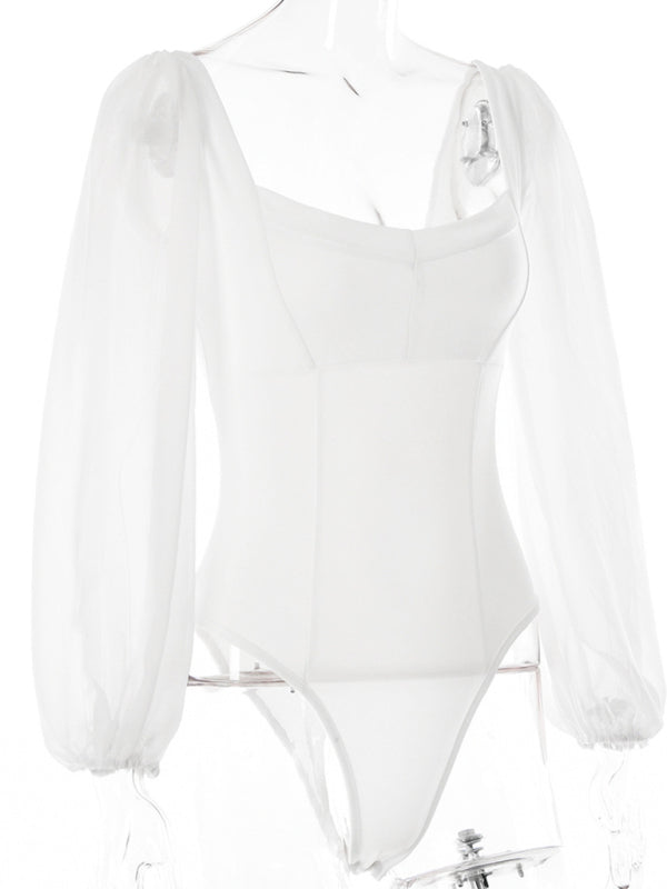 Square neck backless long sleeve bodysuit BLUE ZONE PLANET