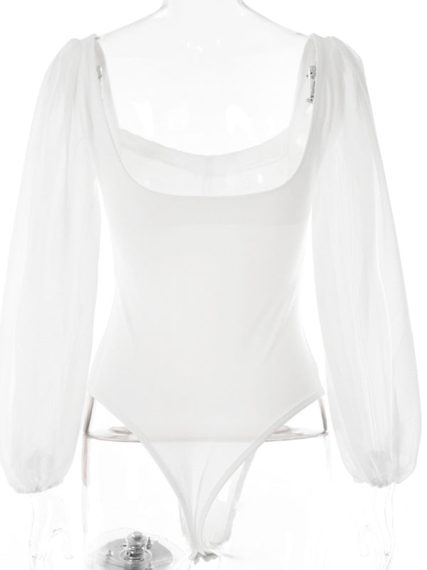 Square neck backless long sleeve bodysuit BLUE ZONE PLANET