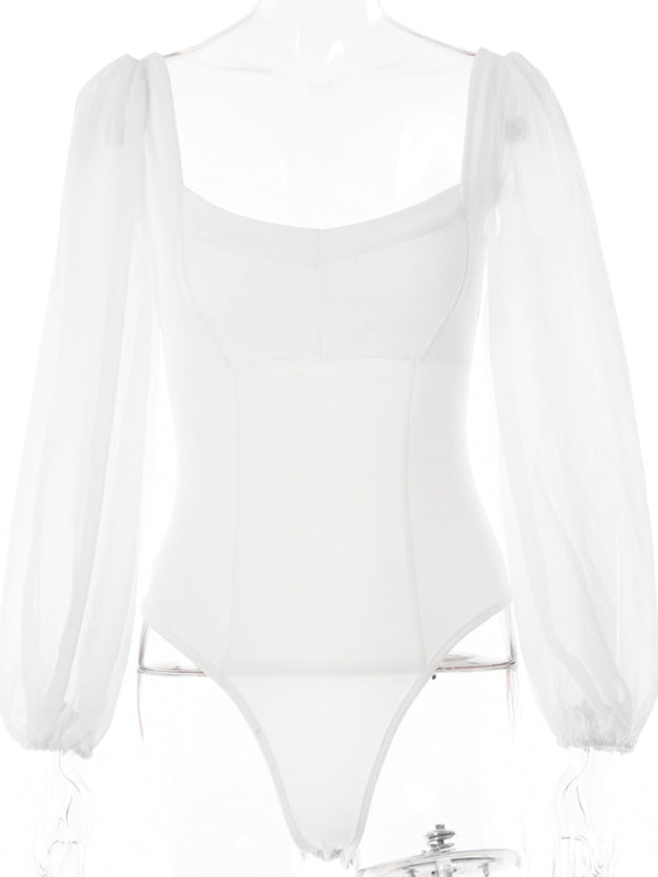 Square neck backless long sleeve bodysuit BLUE ZONE PLANET