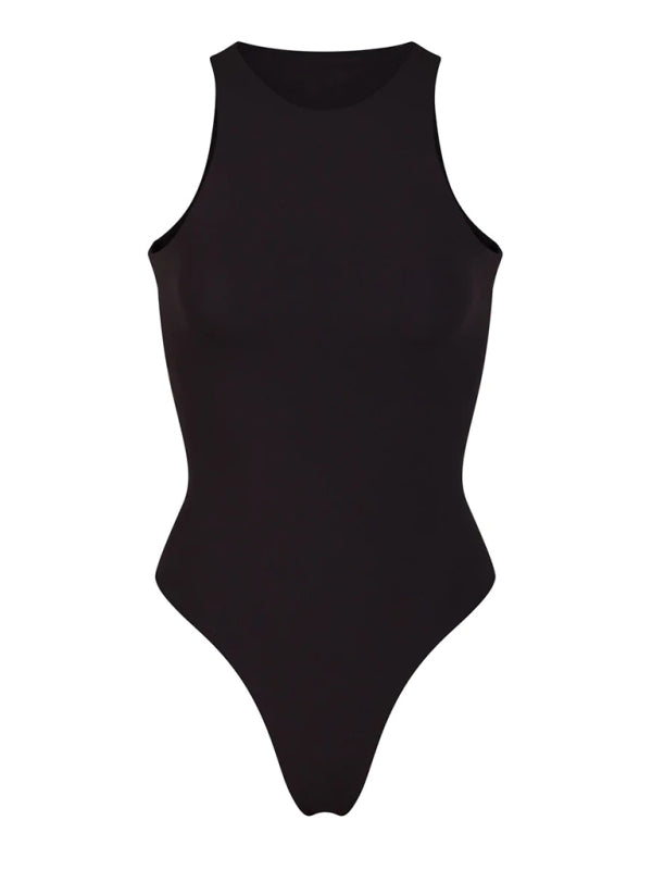 Round neck sleeveless high elastic fabric bodysuit kakaclo