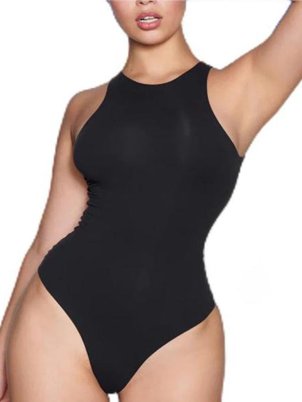 Round neck sleeveless high elastic fabric bodysuit kakaclo