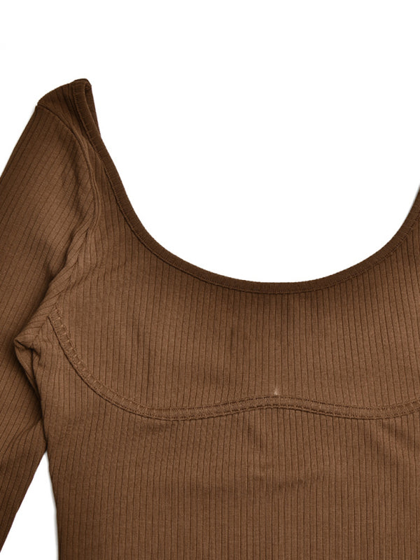 Ava's Square Neck Backless Long Sleeve Bodysuit kakaclo