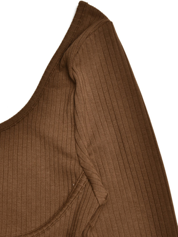 Ava's Square Neck Backless Long Sleeve Bodysuit kakaclo