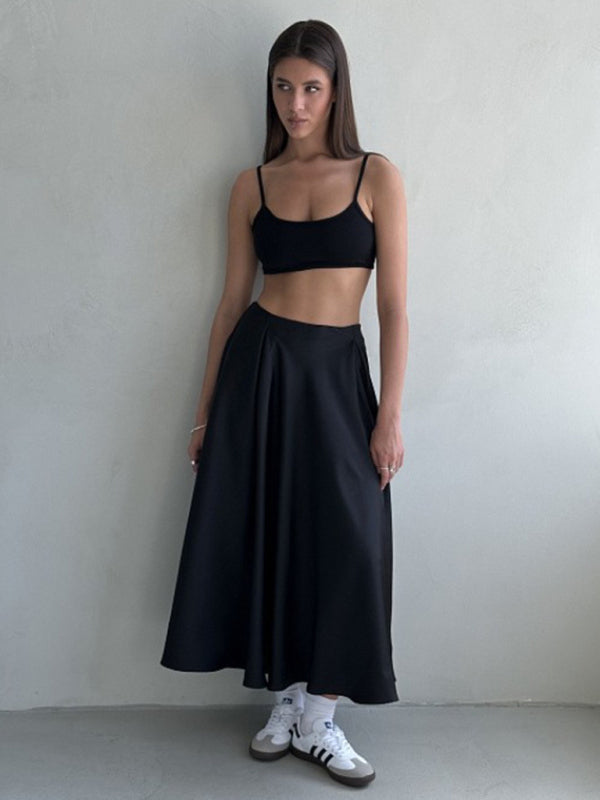 Blue Zone Planet | Elegant high-waisted white satin maxi skirt BLUE ZONE PLANET