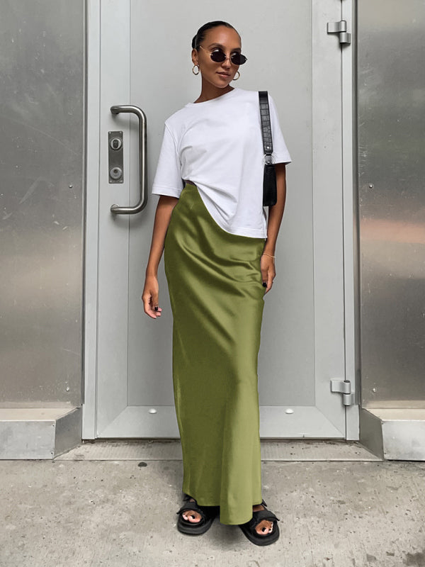 Blue Zone Planet | Elegant high-waisted satin satin long skirt BLUE ZONE PLANET