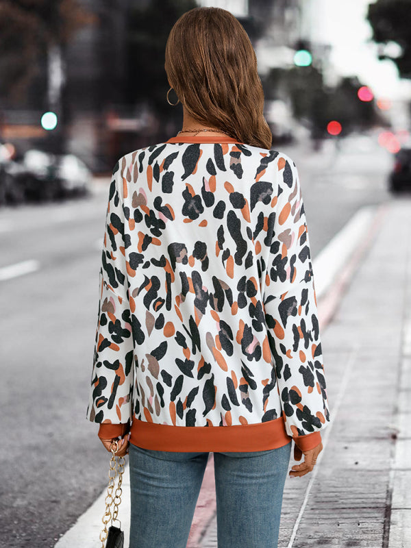 round neck dropped shoulder lantern sleeve printed top BLUE ZONE PLANET