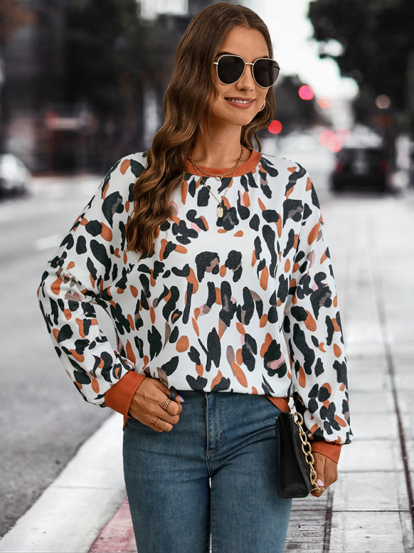 round neck dropped shoulder lantern sleeve printed top BLUE ZONE PLANET