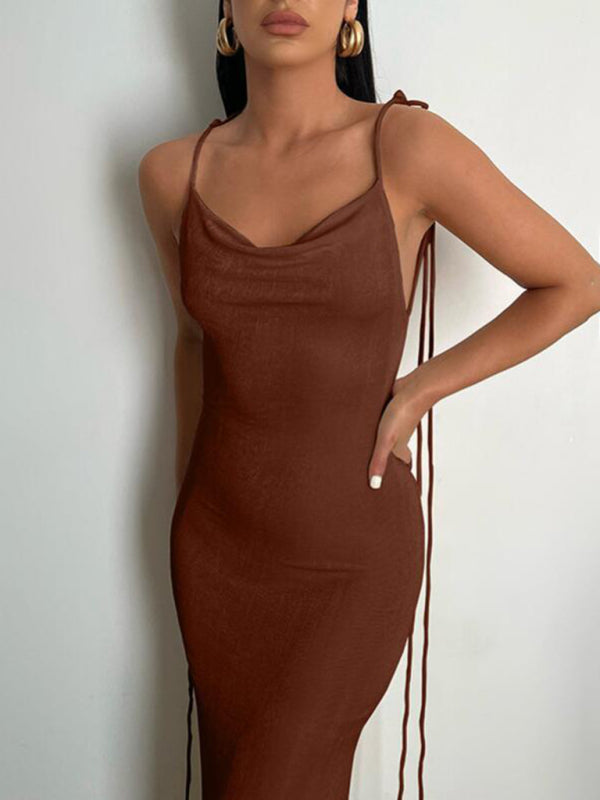 New fashionable and sexy backless strappy long skirt tube top halter neck dress kakaclo