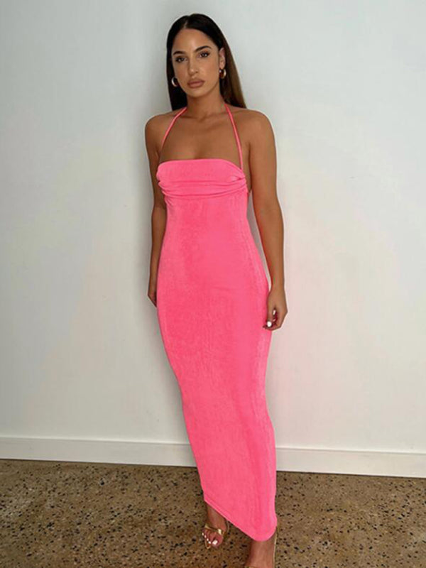 New fashionable and sexy backless strappy long skirt tube top halter neck dress kakaclo