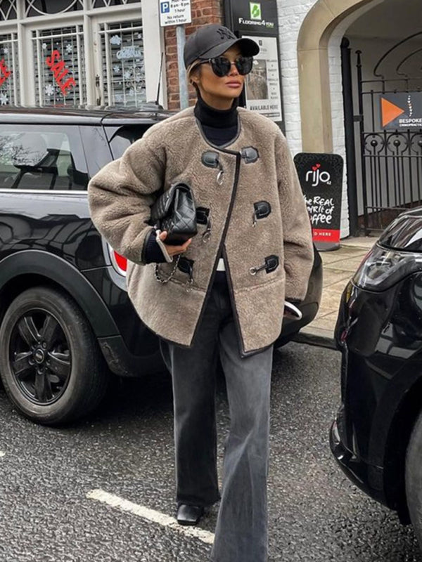 Fashionable Cashmere Metal Lock Design Cardigan Jacket kakaclo