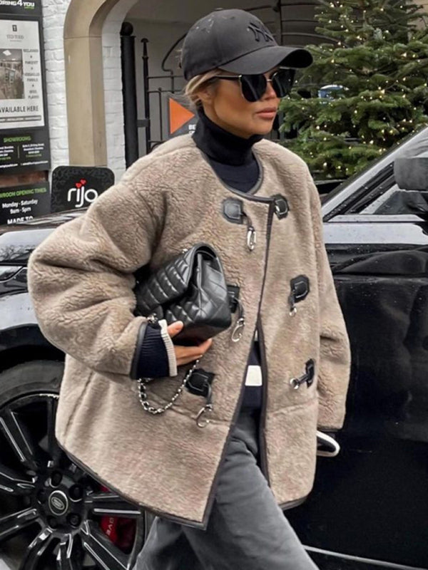 Fashionable Cashmere Metal Lock Design Cardigan Jacket kakaclo