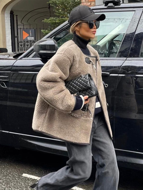 Fashionable Cashmere Metal Lock Design Cardigan Jacket kakaclo