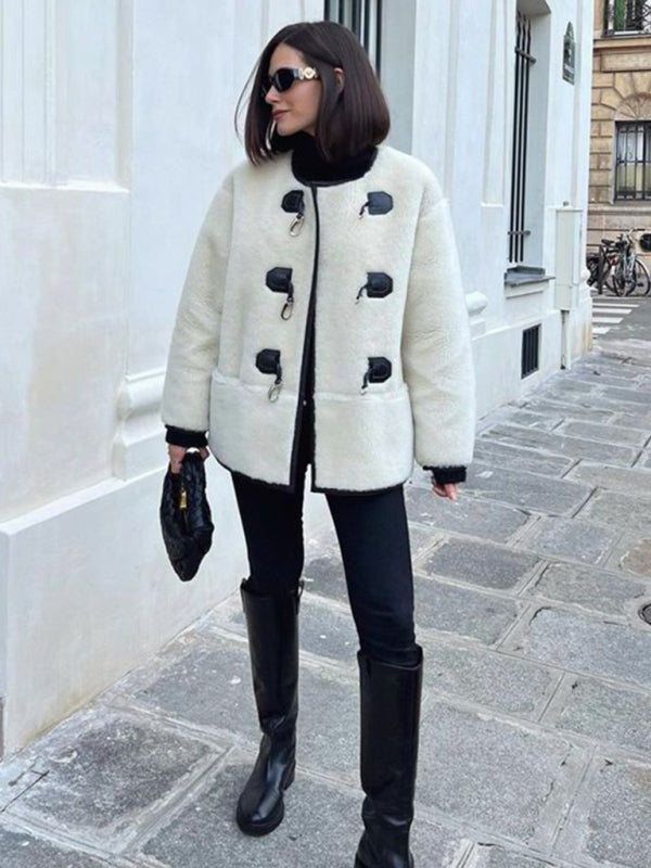 Fashionable Cashmere Metal Lock Design Cardigan Jacket kakaclo