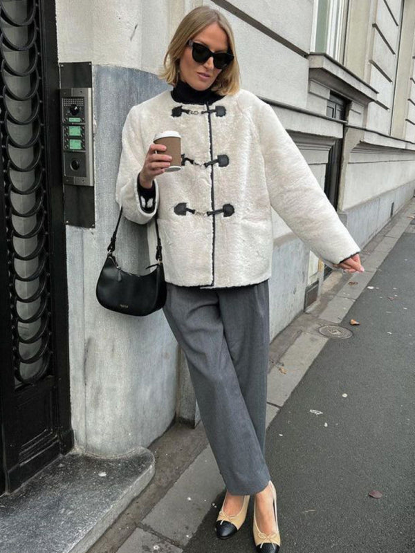 Fashionable Cashmere Metal Lock Design Cardigan Jacket kakaclo