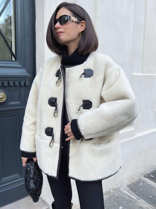 Fashionable Cashmere Metal Lock Design Cardigan Jacket kakaclo