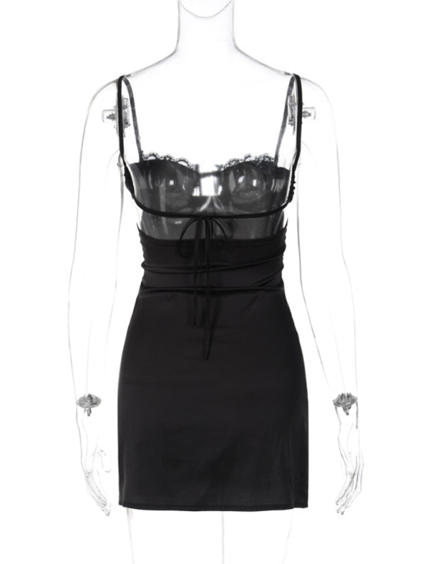 V-neck lace-up hip-covering hot girl dress with slits kakaclo