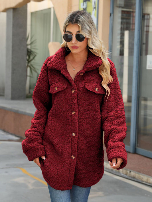 Lapel Long Sleeve Loose Buttoned Long Jacket kakaclo