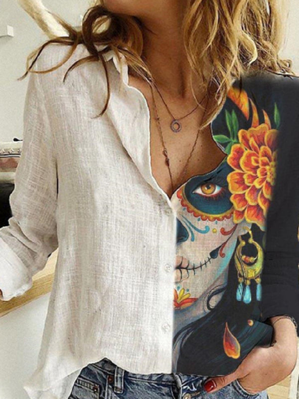 Blue Zone Planet | printed animal and plant character printed long-sleeved shirt BLUE ZONE PLANET
