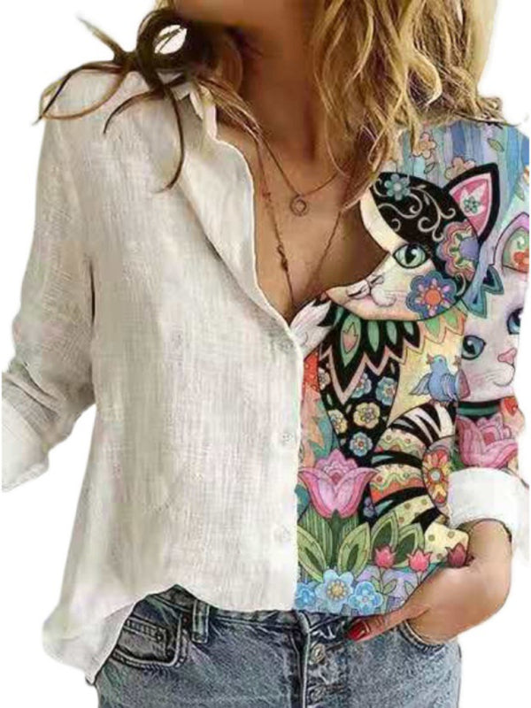 Blue Zone Planet | printed animal and plant character printed long-sleeved shirt BLUE ZONE PLANET
