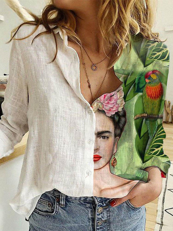 Blue Zone Planet | printed animal and plant character printed long-sleeved shirt BLUE ZONE PLANET